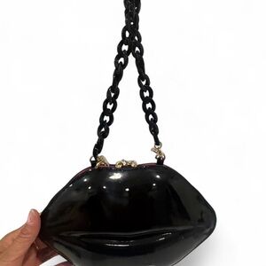 Betsy Johnson Glossy Black Lip-Shaped Clutch